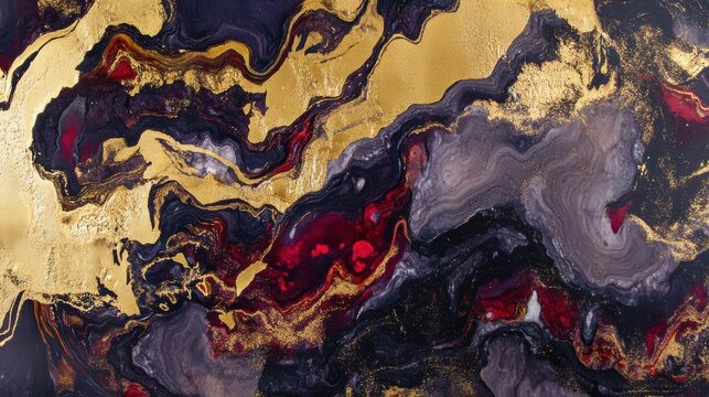 Bold Marble Design with Gold and Red Streaks