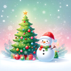Festive Christmas Background with Tree, Red Baubles, and Twinkling Lights