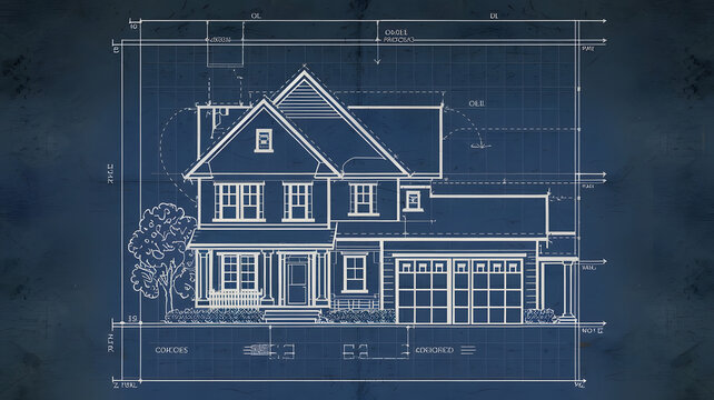 A stylized set of architectural blueprints of a house, symbolizing planning, design, and the need for proper housing for all. (indicates World and Arab Housing Day ).