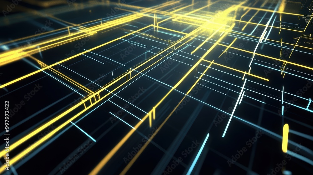 Poster dynamic futuristic grid with glowing lines and movements
