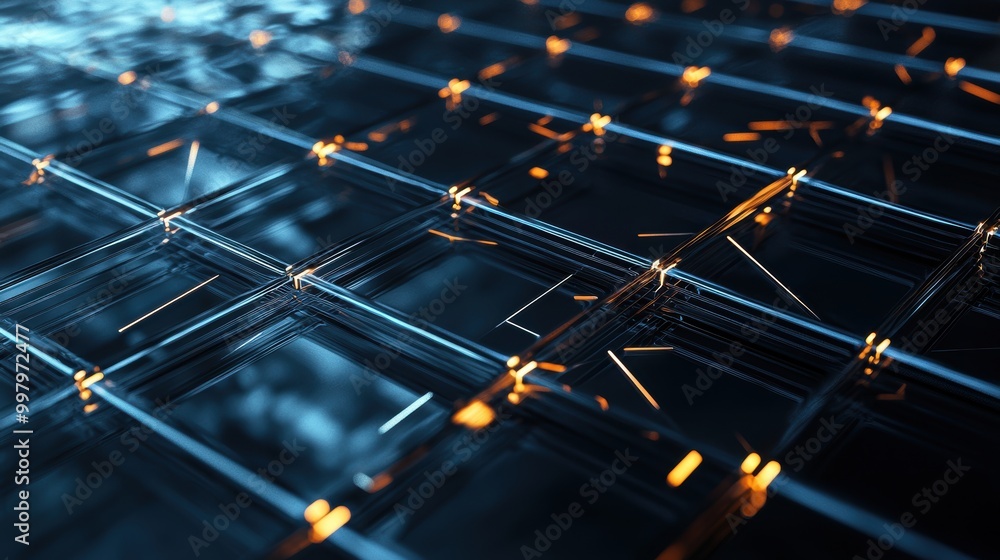 Poster futuristic grid with dynamic glowing lines and movement