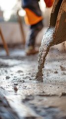 Construction worker pouring concrete mix at building site