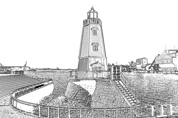 堺燈台　線画