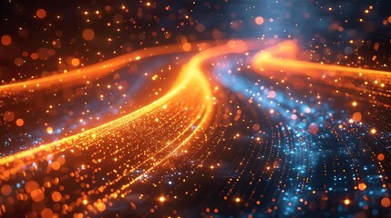 Abstract digital artwork featuring glowing lines and particles in vibrant colors.