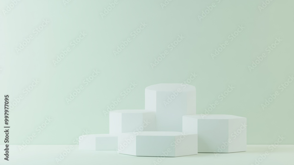 Poster minimalist podium with hexagonal shapes on soft background