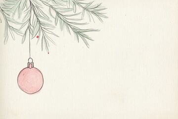 Minimalist christmas card design featuring pine branch and ornament.