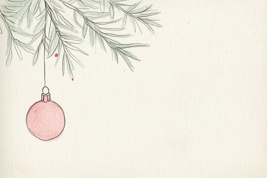 Minimalist christmas card design featuring pine branch and ornament.