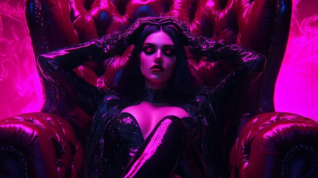 dark evil queen on luxurious throne, wild princess