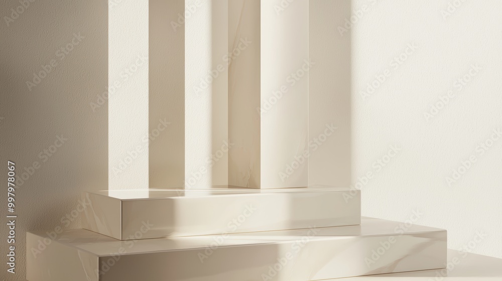 Poster minimalist podium with angular lines and soft lighting