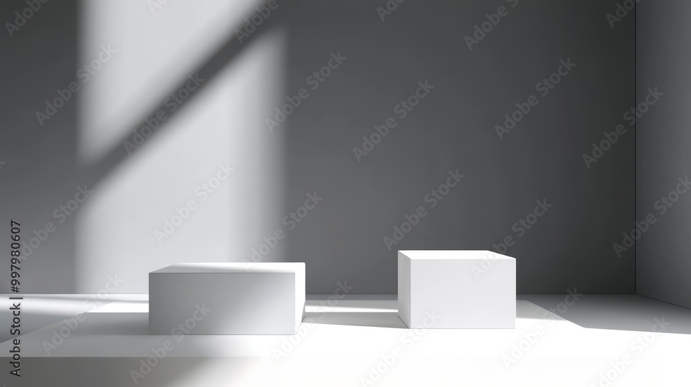 Poster minimalist rectangular podium setup in symmetrical space