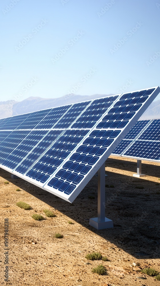 Poster Solar panels in a desert landscape.