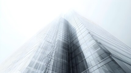 Modern office building design with pictures of architectural blueprint details
