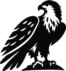 Bald Eagle with spread wings emblem. Royal symbol. Vector illustration. Hand drawn sketch in vintage engraving style