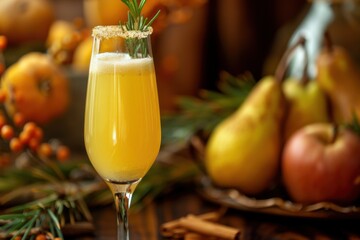  Elegant Fall Brunch Drink with Pear, Rosemary – Seasonal Holiday Cocktail Recipe






