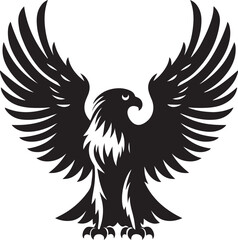 Eagle with spread wings vector. Eagle spreading its wing. Black and white vector.