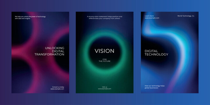Digital technology business dark poster template vector set. Business dark gradient poster design set. Digital technology business poster in dark blue. Vector set. Modern design poster template