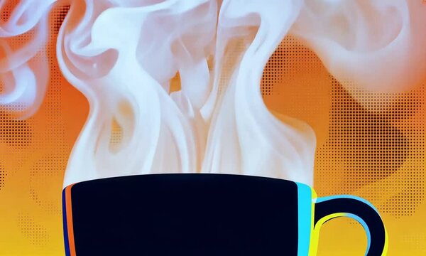 Generative ai motion animation of an abstract outlines of a cup of steaming coffee