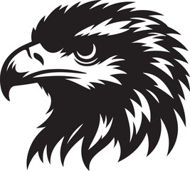 The eagle has a very angry expression on its head. The eyes are wide open and the beak is pointed