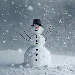 Fototapeta premium A snowman stands in the midst of a blizzard