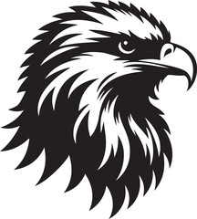 The eagle has a very angry expression on its head. The eyes are wide open and the beak is pointed