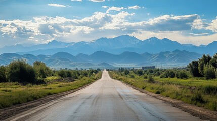 Fototapeta premium A concrete auto road winding through the Almaty region in Central Asia, Kazakhstan.