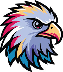 Eagle head flat design, front view, eagle theme, cartoon drawing, black and white