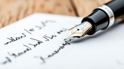 Elegant fountain pen writing on paper with cursive handwriting