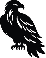 Bald Eagle with spread wings emblem. Royal symbol. Vector illustration. Hand drawn sketch in vintage engraving style
