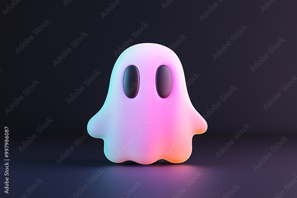 Poster a 3d ghost icon with a holographic gradient floats in the center of a black background. the minimali