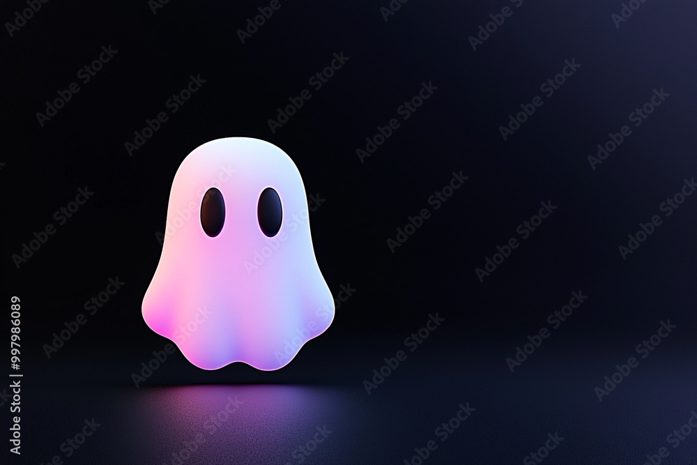 Poster a 3d ghost icon with a holographic gradient floats in the center of a black background. the minimali