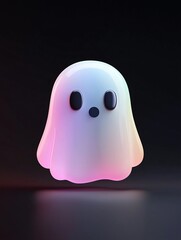 A 3D-rendered ghost icon with a vibrant holographic gradient stands out on a deep black background. The minimalist image provides copy space for additional design or text.
