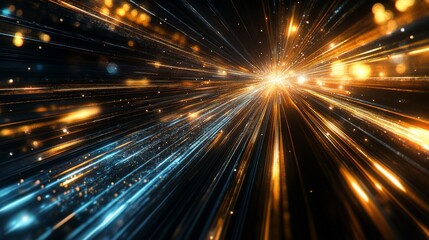 Naklejka premium Abstract streaks of light against a dark background depict high-speed motion, symbolizing futuristic digital technology. Suitable for banner designs.