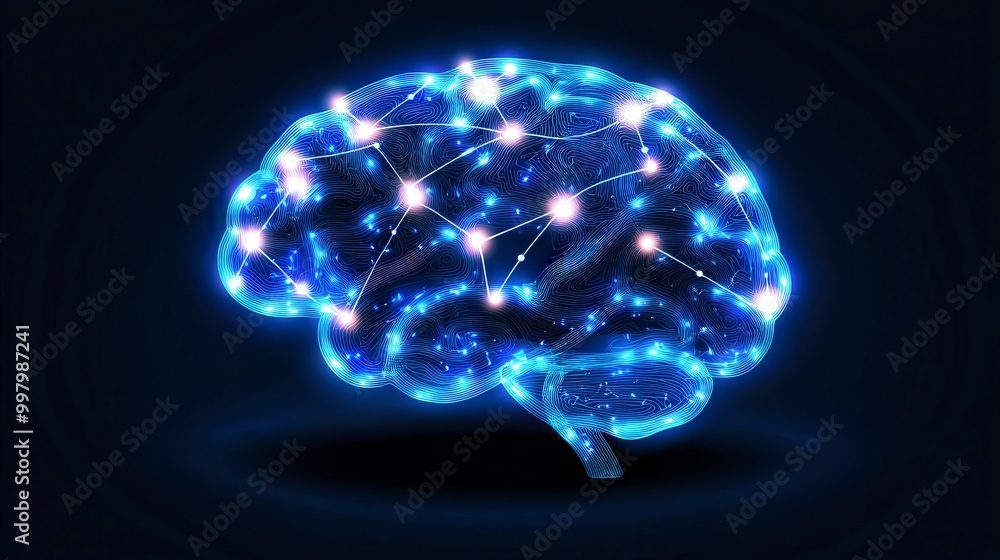 Poster digital representation of a glowing neural network in a human brain