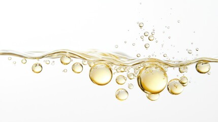 Elegant Floating Bubbles of Olive Oil on White Background