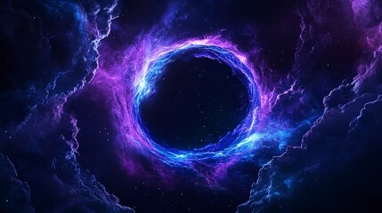 Cosmic portal surrounded by clouds with vibrant purple and blue hues