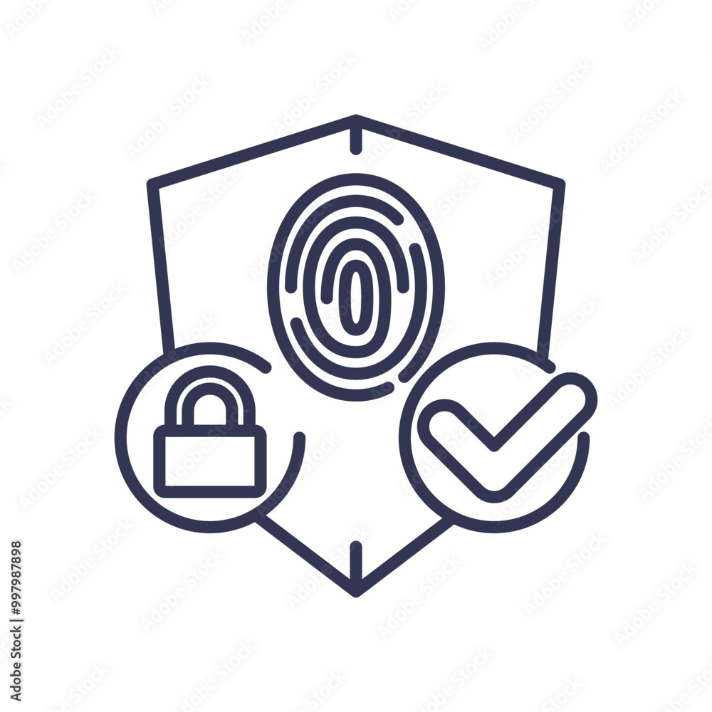 Aufkleber fingerprint, padlock, and checkmark icons symbolize secure transactions and authentication.