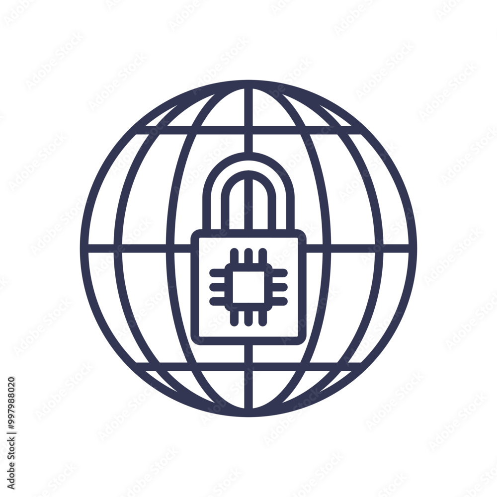 Poster A globe with a padlock symbolizing global cybersecurity and data protection.