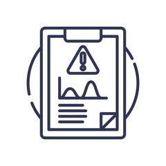 A clipboard with a warning sign, graph, and text, symbolizing incident reporting and data analysis.