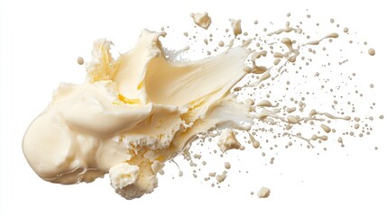 Fototapeta premium Captivating Frozen Motion of Butter Bubbles Suspended in Air on White Background