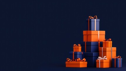 Naklejka premium Stack of orange and blue gift boxes with ribbons and bows