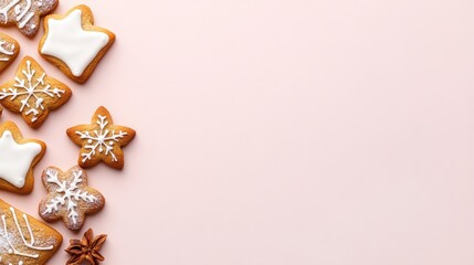 Fototapeta premium Deliciously decorated holiday cookies on a soft pastel background