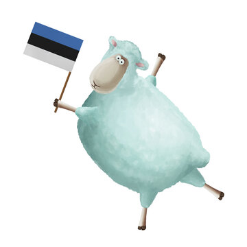 recommend clip art: Funny cartoon sheep with flag of Estonia. Bright clip art on white background