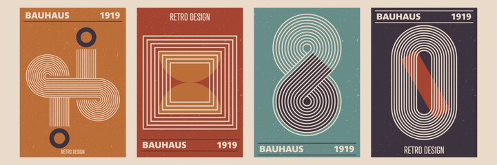 Set of abstract posters with boho zen arch line stripes. Vector background in trendy boho aesthetic.