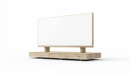 Blank billboard is standing on a wooden pedestal against a white background