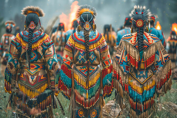 Native american dancers wearing traditional clothing participating in ceremony