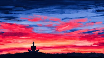 Fototapeta premium Serene meditation at sunset with vibrant sky painting