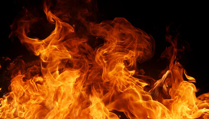 Fototapeta premium Abstract texture of flame, fire burning bonfire on black background. Image