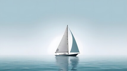 Fototapeta premium Minimalist sailboat floating on calm sea with soft horizon background