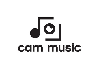 music with camera photo logo vector design