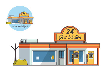 Vector illustration of gas station building with editable outline © Lemonstocks